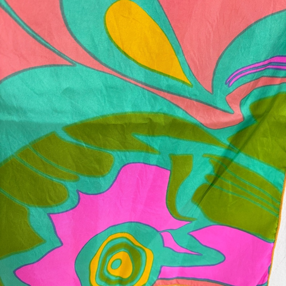 Vintage 60s Mod-Century Modern MCM Abstract Groovy Silk Feel Rectangular Scarf - Picture 15 of 17